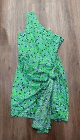 Hello Molly Green Floral One Shoulder Cotton Sarong Mini Dress US 4 S 334 Photo 0